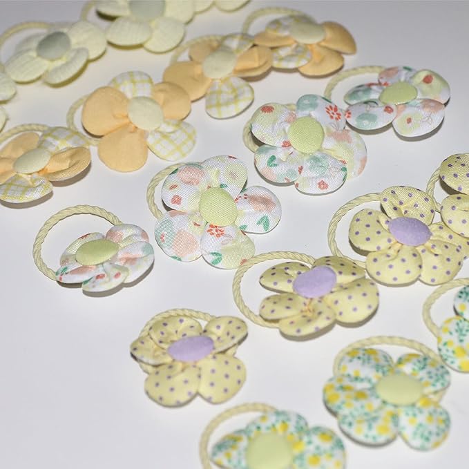 20 Pcs Handmade Cute Puppy Hair Bows, Flower Bowknot with Rubber Bands for Small Dog Hair Ties Accessories Light Yellow