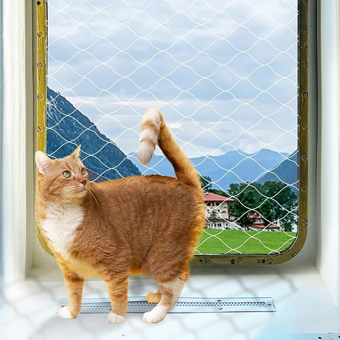 PAWISE Cat Safety Net, Cat Balcony Net Pet Anti-Fall Netting for Window Stairs,Dog Fence Nets Transparent （26x10 Ft）