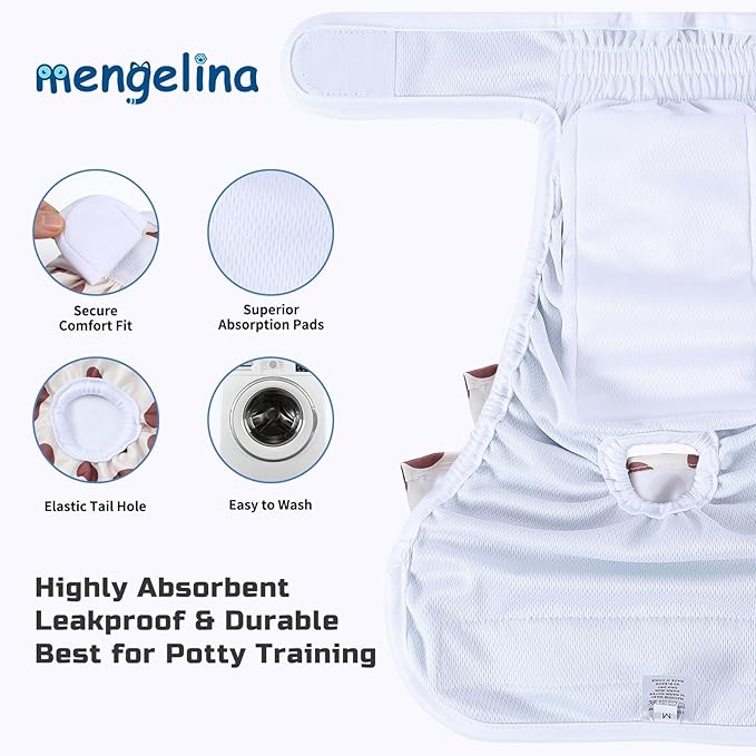 Reusable Dog Diapers Female 3 Pack Doggie Diapers for Period Heat Incontinence Puppy Training (Medium, Animal Print)