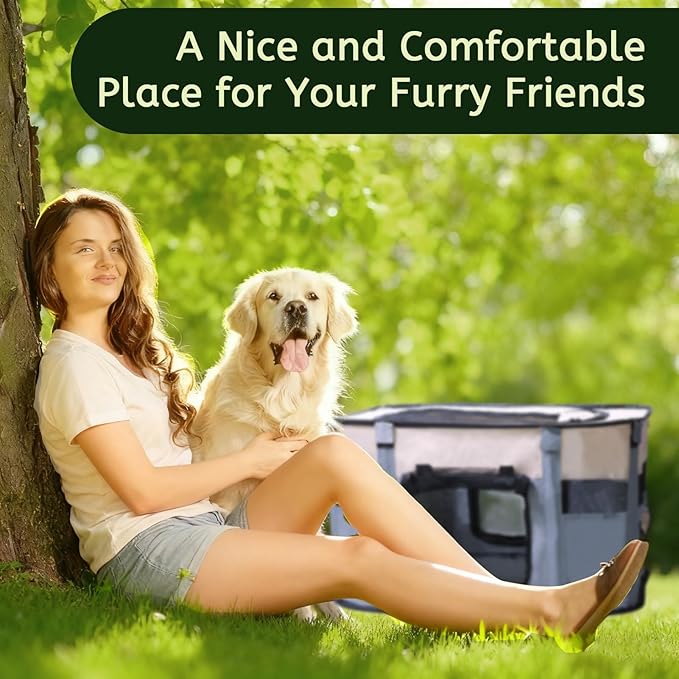 Dog Playpen,Pet Playpen,Foldable Puppy Cat Playpen, Dog Playpen for Indoor Dogs Enclosed, Outdoor Travel Camping Use, Dog Kennel Tent Crate for Rabbit Small Animals with Carrying Case (Grey, L)