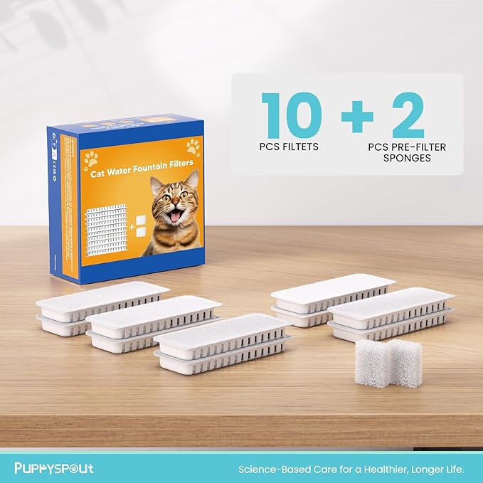 Cat Water Fountain Filters - 108oz/3.2L Cat Water Fountain, Stainless Steel Pet Fountain Dispenser for Cats, Dogs, Multiple Pets (10 pcs Filters)
