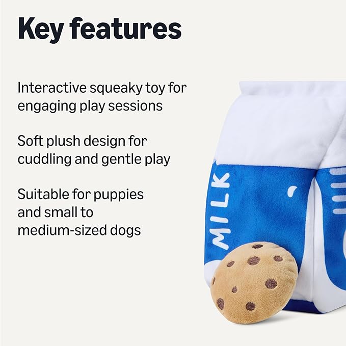 Amazon Basics Interactive Dog Squeak Toys with 1 Milk Carton and 4 Cookies, Ideal for Puppies, Small and Medium Dogs