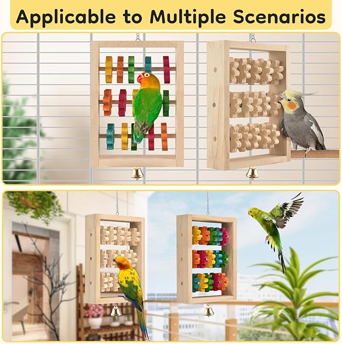 2Pcs Bird Toys for Parrots, Hanging Parrot Chew Toy, Natural Wooden Chewing Puzzle Training Blocks Intellectual Development for Parakeets Cokatiels Cockatoo African Grey Amazon Macaw