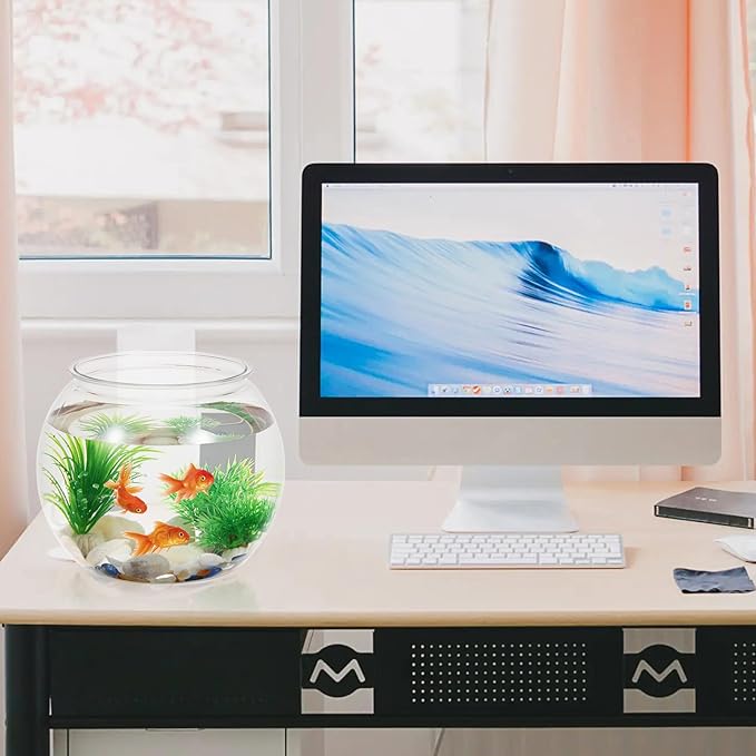 VILLCASE 1.5 Gallon Clear Plastic Fish Bowl Small Round Desktop Fish Tank Ornamental Tank for Home Office Garden Decoration Shatter Resistant Aquarium