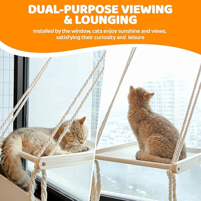 Cat Window Perch with 2 Steps, Easy to Assemble Hammock for Window Indoor/Outdoor Cat Seat/Bed Supports 40 lbs (Drilling-Free)