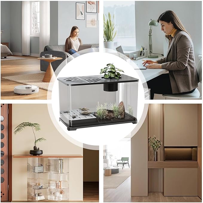 Aquarium Tank - Spacious Glass Fish Tank Setup for Betta Shrimp, Modern Desktop Habitat with Turtle Perch and LED Lighting, Ideal for Home Decor and Plant Cultivation