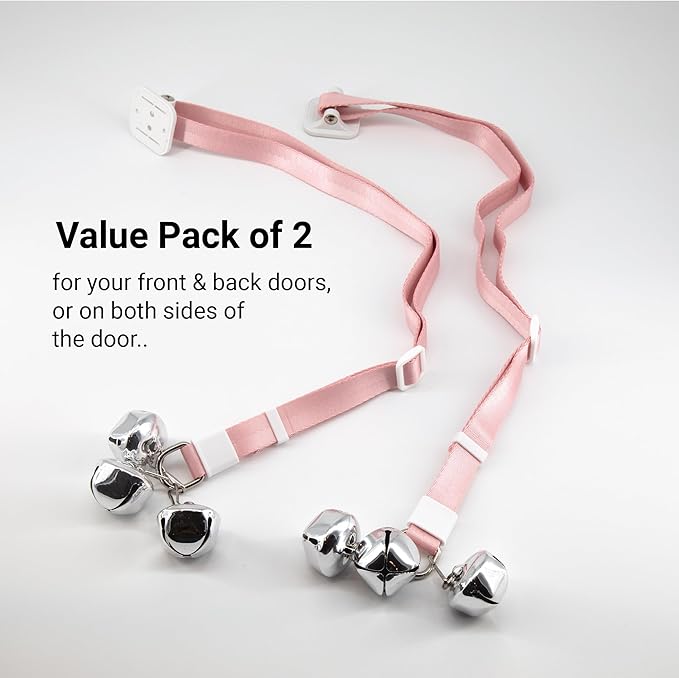 SVD.PET (2-Pack Puppy Bell Doorbells, Dog Bells for Potty Training, Attach to doorknob or Anywhere Near The Door, Length and Height Adjustable (Pink)