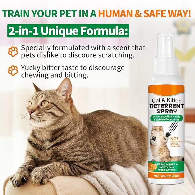 Cat Deterrent Spray for Indoor & Outdoor 2Pack - Natural Repellent to Prevent Scratching & Urine Marking on Furniture, Sofas, Rugs, Curtains - Safe Cat Behavior Training Aid with Natural Ingredients