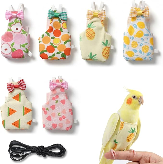 7 Pcs Bird Diaper, Cute Parrot Diaper with Waterproof Inner, Reusable Chicken Pants Bird Flight Suit for Parakeet, Cockatie,l Mini Macaw, Canary, Pet Chicken & Duck