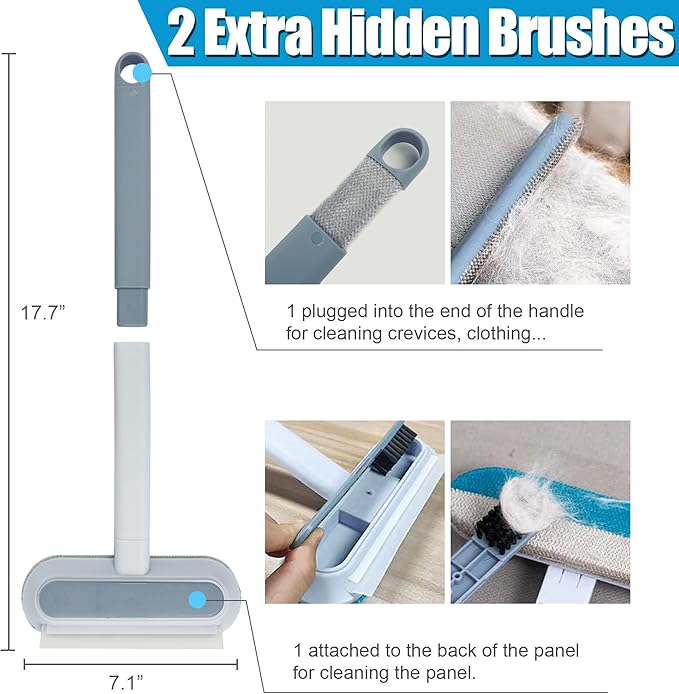 Pet Hair Removal Tool 2 Pieces, Dog and Cat Hair Remover for Couch Carpet Furniture, 4 in 1 Multifunctional Pet Hair Removal Broom, Cleaning Brush for Window Tile, Reusable Washable