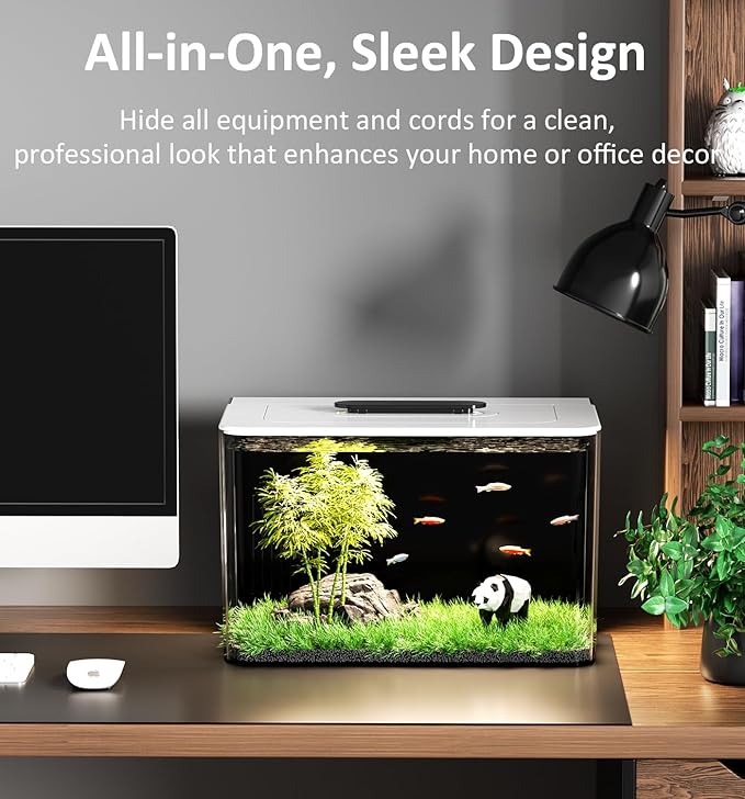 Betta Fish Tank Kit 2.5 Gallon Aquarium with Hidden Filtration, Light, Lid, Small Acrylic Tank for Beta, Shrimp, Guppy