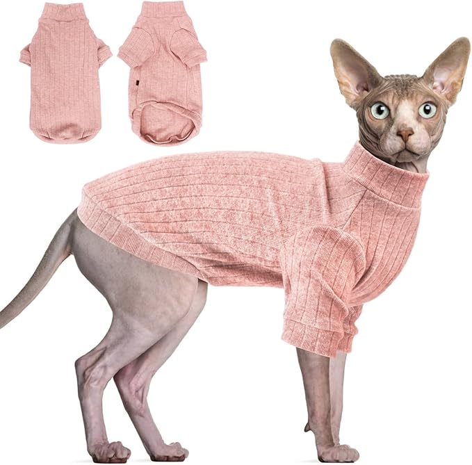 Idepet Sphynx Hairless Cats Sweater Shirt Kitten Soft Puppy Clothes Pullover Cute Cat Pajamas Jumpsuit Cotton Apparel Pet Winter Turtleneck for Cats and Teacup Chihuahua(2 Pack-Blue&Pink,XXL)