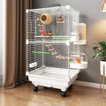Bird Cage,Large Parrot Cage with Acrylic Doors, 3-Tier Movable Birdcage Parakeet Cage w/Wheels, 360° View Spacious Interactive Bird House (White, Automatic Food Container and Water Bottle)