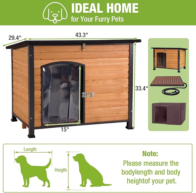 GUTINNEEN Large Outdoor Dog House Heated Dog House for Outside Insulated Weatherproof Dog Shelter with Heated Pad, Insulated All-Round Thermal Liner, Chew-Proof Metal Frame for Large Breed