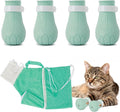 Hetenoyo 4 Pcs Anti-Scratch Silicone Cat Shoes and Cat Grooming Mesh Bag, Cat Claw Covers, Adjustable Multifunctional Anti-Bite Shower net Bag for Nail Trimming Bathing Home Pet Hospital Barbering
