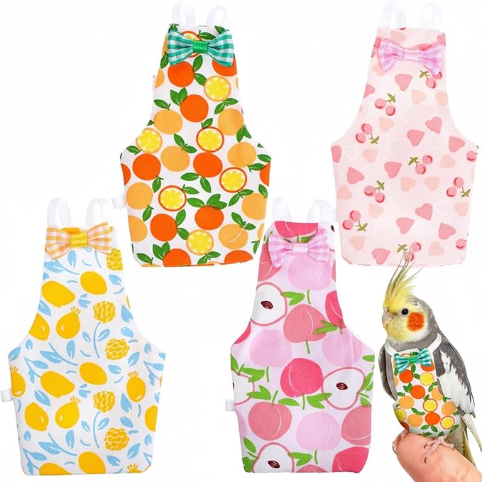 4 Pcs Bird Diaper, Parrot Diapers with Waterproof Inner Reusable Flight Suit Cute Soft Bird Diaper Clothes for Parakeets Cockatiel Canary Monk Parakeet (L)