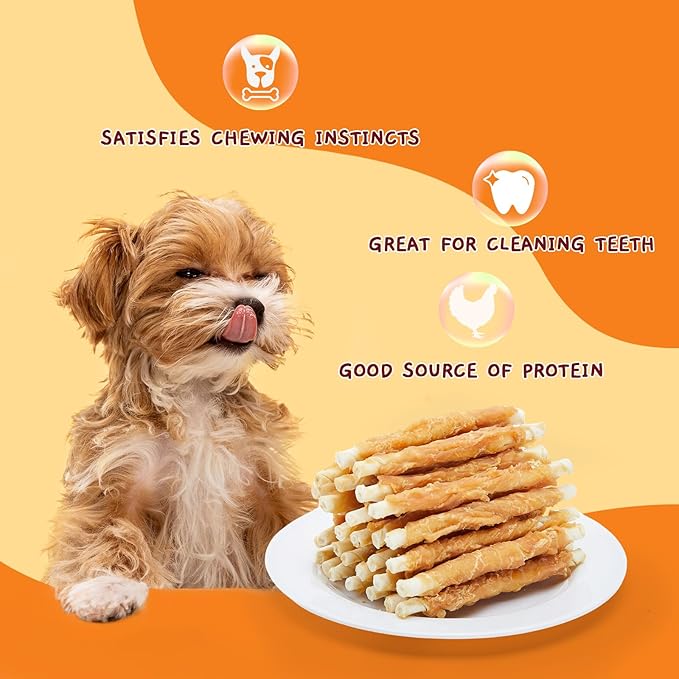 Jungle Calling 52 Count Chicken Wrapped Rawhide Sticks Dog Treats, High-Protein, 5 Inch Digestible Dog Chews for Small & Medium Dogs, Grain Free Training Snacks, 21.2 oz