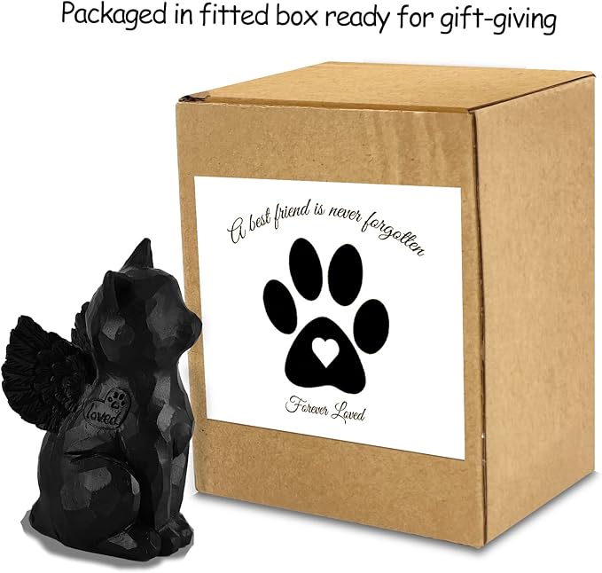 Cat Memorial Gifts, Loss of Cat Sympathy Gift, Angel Cat Figurine Rainbow Bridge Pet Memorial Gifts, Cat Gifts for Cat Lovers, Cat Remembrance Grief Condolence Bereavement Gifts, Black Cat Decor