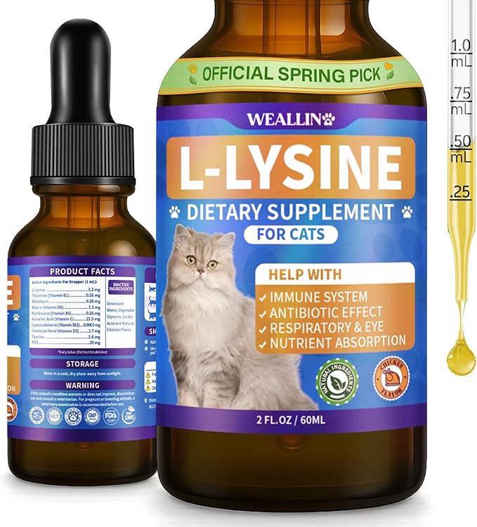 L-lysine Supplement for Cats, Immune Support for Cats, Support for Feline Respiratory, Sneezing, Runny Nose, Eye Function, Helps Strengthen Natural Defenses, Chicken Flavor (1PC)