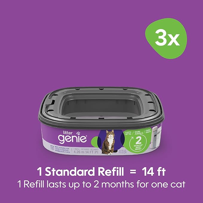Litter Genie Refill Bags | Standard 3-Pack, 28 total ft | Up to 6 Months of Supply | Ultimate Odor Control Cat Litter Bags
