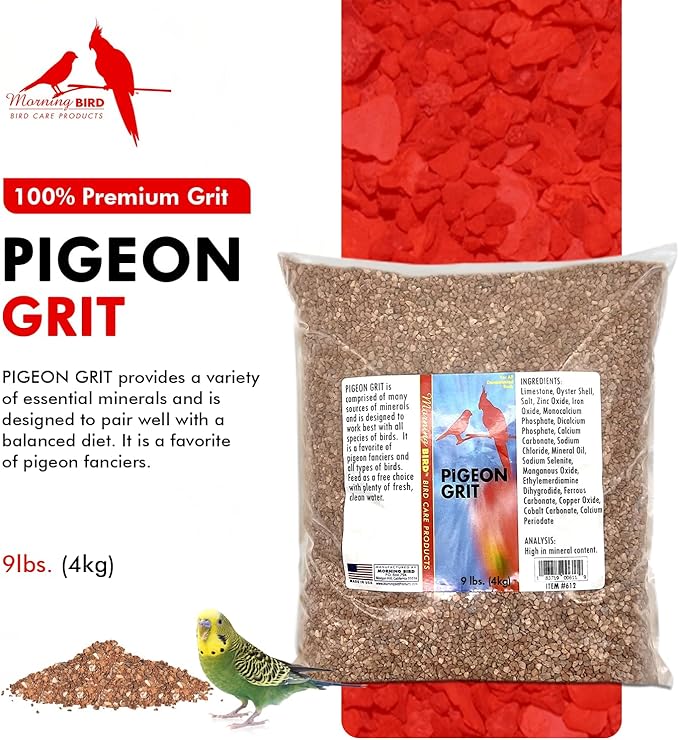Morning Bird Pigeon Grit - Healthy & Nutritious Pigeon Food to Support Strong Muscles & Bones for Grit Eating Birds - Supports Digestion & Packed with Essential Minerals 9 lbs