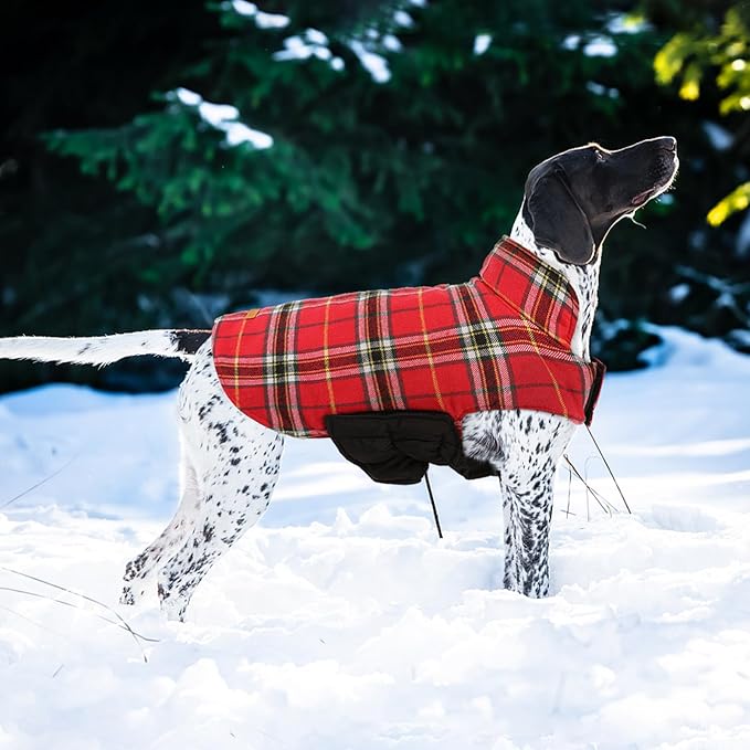 Kuoser Waterproof Dog Coat, Reversible Dog Jacket for Small Dogs, Adjustable Durable Doggie Winter Coat Warm Cozy Puppy Cold Weather Apparel from Small to Large Breed, Bright Red S