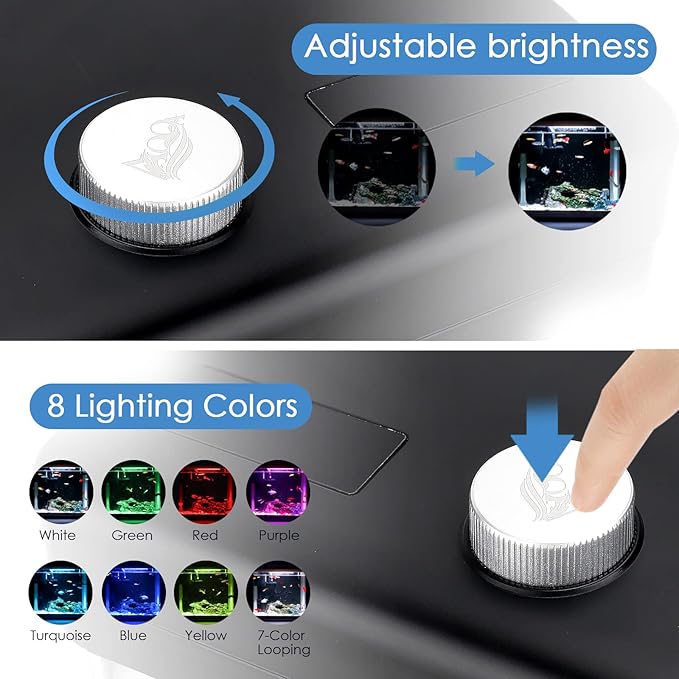 AQQA 1.5 Gallon Aquarium Kits Desktop Small Fish Tank with Filter and Light (8 Colors Adjustable) Freshwater & Saltwater Betta Fish Tank Kit Office & Home Decor (Black)