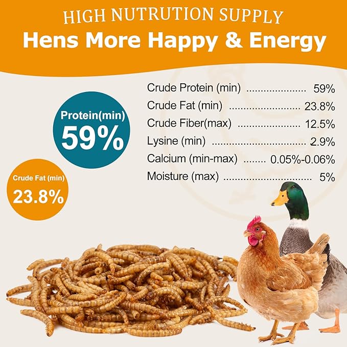 2LB Dried Mealworms, Non-GMO Meal Worms for Chickens & Birds, High Protein Chicken Feed, Natural Chicken Worms Ideal for Wild Birds, Reptile Tasty Bird Food
