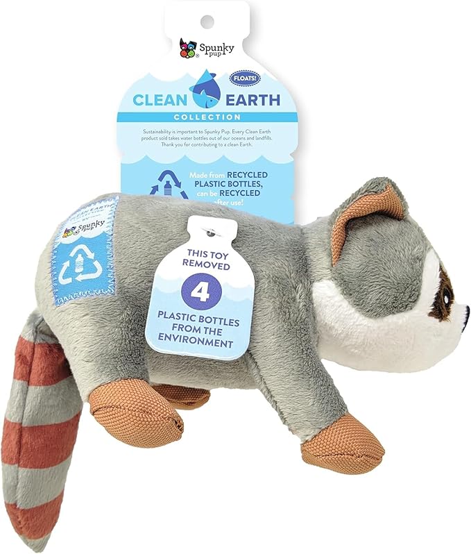 Spunky Pup Clean Earth Plush Raccoon | Made from 100% Recycled Water Bottles | Small,Gray,7261