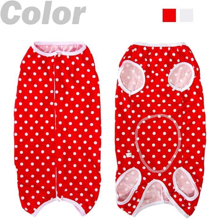 Dog’s Recovery Suit Post Surgery Shirt for Puppy, Wound Protective Clothes for Little Animals(red spot-XL)