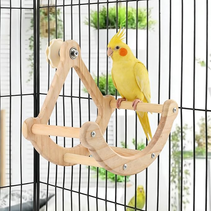 Bird Perch Toy, Interactive Rocking Parakeet Toys and Perches, Wooden Exercise Cockatiel Toys, Intelligence Birds Enrichment Toy for Parrot, Bird Cage Perch for Budgies Conure