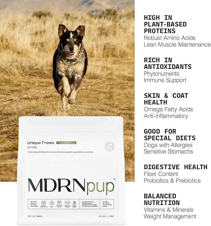 MDRNpup® Unique Dog Treats, Human Grade and All-Natural, Only Five Ingredients, High Protein - Amino Acids, Nothing Artificial, Soft Baked in The USA (13.2 Ounce, Veggie Protein Blend)