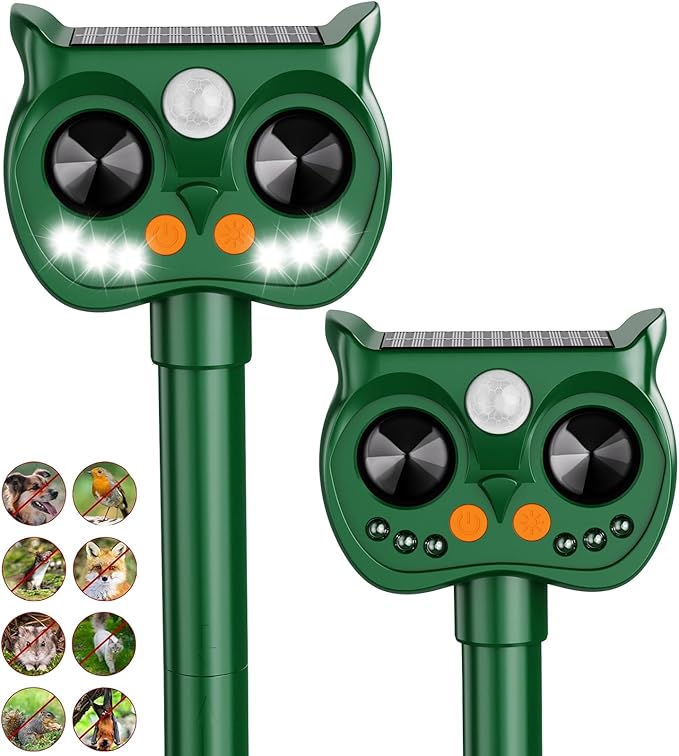 2 Pack 2026 Upgraded Solar Ultrasonic Animal Repellent Outdoor – Motion Activated Deer, Squirrel, Cat, Raccoon, Dog & Bird Deterrent with Multi-Frequency LED Strobe & Ultrasonic Sweep for Yard Garden