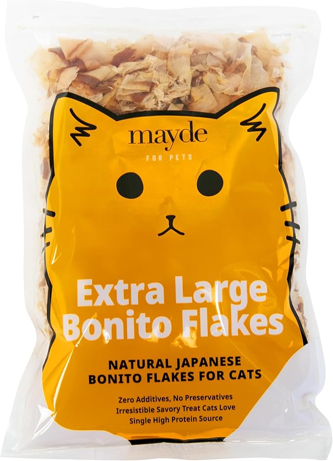Mayde Bonito Flakes for Cats & Dogs - 100% Natural High-Protein Fish Treats for Cats & Dogs - Extra Large Dried Bonito Flakes - 4 oz Bag