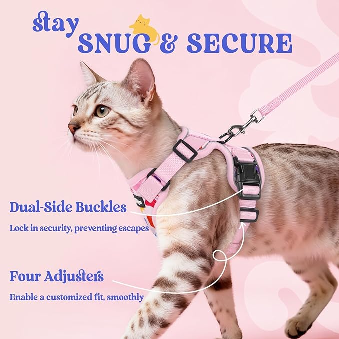 rabbitgoo Cat Harness and Leash for Walking, Escape Proof Soft Adjustable Vest Harnesses for Cats, Easy Control Breathable Reflective Strips Jacket, Purrty Pink, XS