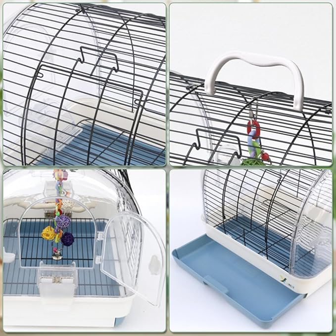 Travel Bird Cage Carrier, Portable Travel Parrot Cage with 2 Perches, 2 Food Bowls and Tray, Metal Parakeet Cages for Small to Medium Sized Birds Cockatiels Lovebirds Canaries Budgies