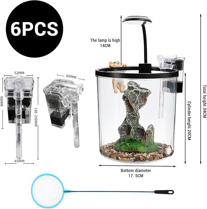 GarveeLife 1.5 Gallon Small Fish Tank, Betta Fish Tank kit with LED Light, Oxygen Generator, Fish Tank Starter Kits for Beta,Goldfish