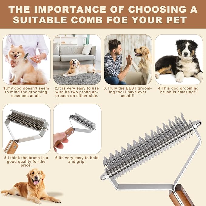 Medium single-sided Pet Hair Removal Comb | High Efficiency Cat Brush& Dog Grooming Tool | Undercoat Rake & Dematting Comb for Long Haired Dogs & Indoor Cats | Slicker Brush for Shedding & Carpet Rake