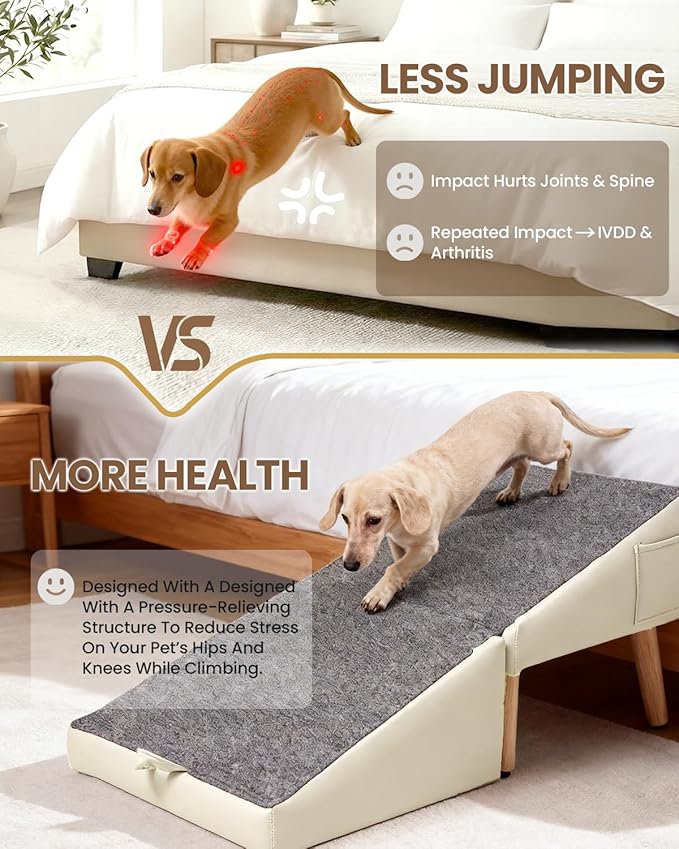 Dog Ramp for Couch & Bed, 2-in-1 Dog Stairs for Small Dogs & Cats, 11.81'' Indoor Pet Ramp with 23°Gentle Slope, Non-Slip Felt, Joint Protection for Senior & Injured Pets, Sturdy Ottoman-Style Design