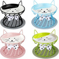 4 Pcs Elevated Pet Food Bowls, Ceramic Cat Plate with Stand Raised Cat Bowl for Indoor Pet, Food and Water Dishes Puppies, with Non-Slip Mat, Whisker Friendly, Dishwasher Safe
