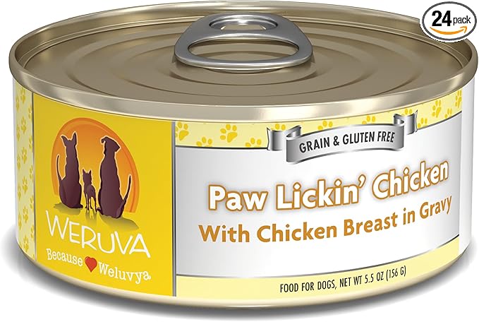 Weruva Classic Dog Food, Paw Lickin’ Chicken with Chicken Breast in Gravy, 5.5oz Can (Pack of 24)