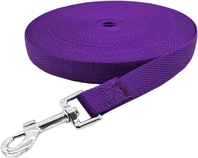 Nylon Training Dog Leash for Small Medium Large Dogs, 15ft 20ft 30ft 50ft Long Leash Dog/Puppy Lead for Obedience Recall Training, Camping (30ft, Purple)