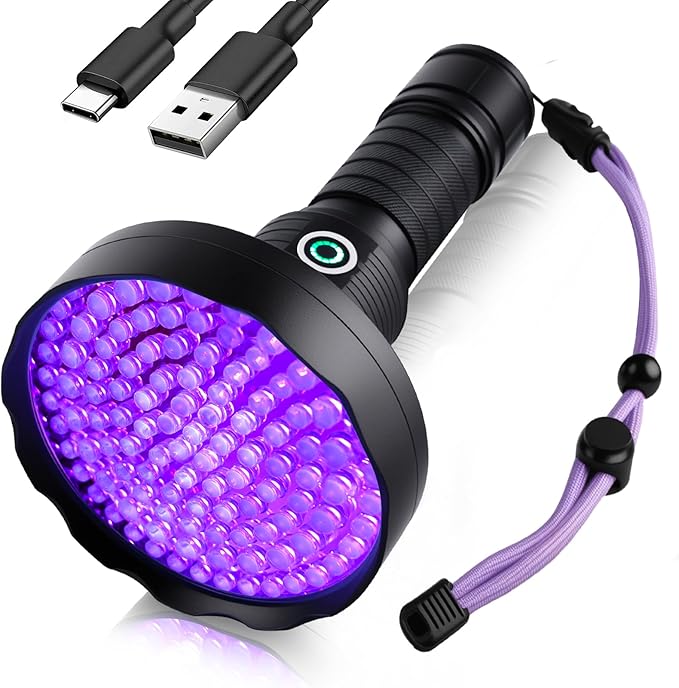 Rechargeable UV Flashlight,128 Led 395nm Black Light, Pet Urine & Stain Detector for Dog/Cat, Bed Bugs, Curing Resin, Durable and Long Lasting