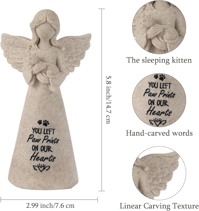 Granite Cat Memorial Angel Statue - Sympathy Gift for Cat Lovers, Pet Memorial Keepsake