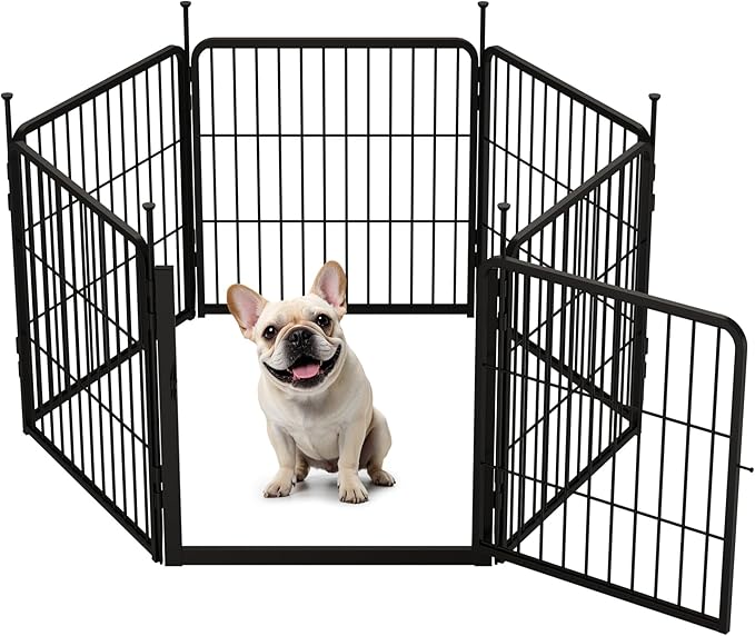 SunsGrove Dog Playpen Outdoor, Heavy Duty 24 Inch 6 Panels with Wider Door for Small and Puppy Dogs, Free and Safe Play Dog Fence Indoor, Black
