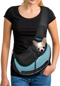 YUDODO Pet Sling Carrier for 2-5 lbs Small Dogs & Cats – Hands-Free Puppy Carrier with Safety Hook, Large Zipper Pocket, Soft Breathable Mesh, Adjustable Strap & Reflective Strip (Cyan 3.0 S)