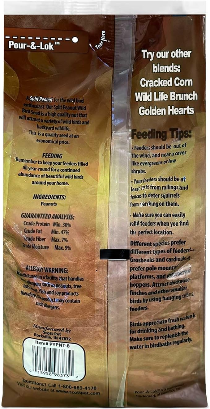 Scott Pet Wild Bird Seed, Peanuts Split (No Shell), 8 lbs Bag, Great Source of Protein and Fiber, Peanuts for Outside Wild Birds