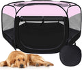 Dog Cat Playpen,Portable Pet Puppy Playpen,Rabbit Puppy Dog Play Pen for Indoors,Dogs Tent for Indoor Cats,Kitten Playpen,Collapsible Small Cats Crate Cage for Small Dogs with Carrying Case(Pink, L)