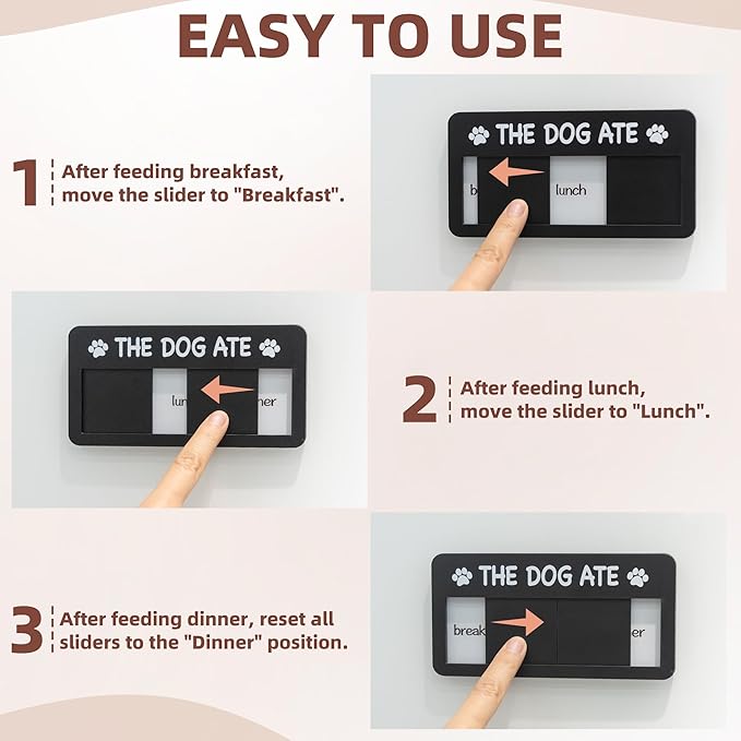 Dog Fed Sign- Dog Feeding Chart 3 Times A Day,Pet Feeding Reminder,Did You Feed The Dog Tracker with Magnets and Double Sided Tape for Fridge, Prevent Over Feeding, Black