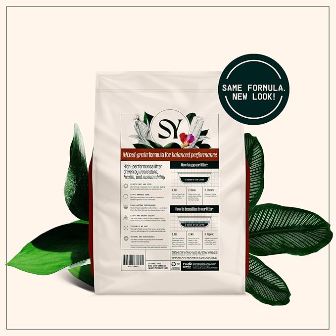 Sustainably Yours Natural Cat Litter, Mixed-Grain Formula, Exceptional Clumping & Odor Control, Virtually No Dust, Easy to Scoop, Corn & Cassava Plant-Based, Unscented, 10 lbs